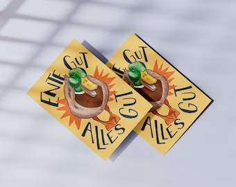 Carte postale Tout est bien qui finit bien | Carte amusante avec un dicton de canard | Carte de vœux Canard colvert | Cadeau encourageant | jeu de mots optimiste
