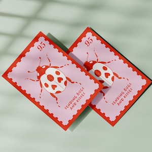 Tarjeta de San Valentín mariquita con corazones A6, tarjeta de escarabajo, tarjeta de aniversario,