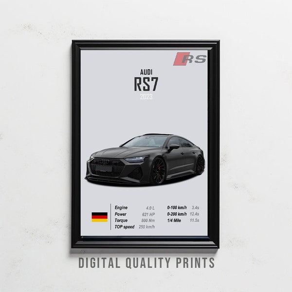 Audi RS7 Poster, Audi Poster, RS 7, dunkles und helles Thema, digitaler Kunstdruck, druckbar, Wanddekoration, Geschenk für ihn, Kinder, Jungen, Männer