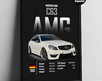 Mercedes C63 AMG Poster Digital Download | AMG Wall Art | Sport Sedan Print | Automotive Decor | Car Lover Gift