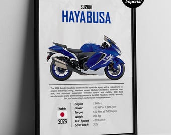 Hayabusa Motorcycle Poster | Suzuki GSX-R1300 Artwork | Sportbike Digital Download | Racing Bike Print | Moto Garage Decor