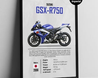 Suzuki GSX-R750 Poster | GSXR750 Sportbike Wall Art | Motorcycle Digital Download | Biker Gift | Garage Moto Decor