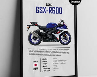 Suzuki GSXR600 Poster | Motorcycle Digital Art | GSX-R600 Print | Man Cave Moto Decor | Sportbike Gift