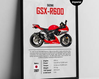 Suzuki GSX-R600 Poster | GSXR600 Sportbike Art | Motorcycle Wall Print | Rider Gift | Instant Download Moto Decor