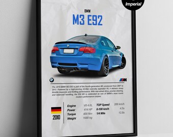 BMW M3 E92 Digital Poster | Iconic V8 M Car Artwork | Performance Coupe Wall Decor | Man Cave Automotive Print