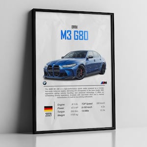 BMW M3 G80 Poster, BMW Poster, Blau M3 G80, Auto Poster, Auto Poster, Digital, Druckbar, Wandkunst, Wanddeko, Geschenk für Ihn, Männer, Jungen, Kinder