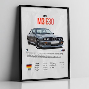 BMW M3 E30, Poster BMW, E30, BMW M3, Poster per auto, Poster per auto, Digitale, Stampabile, Arte della parete, Decorazione della parete, Regalo per lui, uomini, ragazzi, camera dei bambini