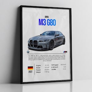 BMW M3 G80 Poster, BMW Poster, M3 G80, Auto Poster, Auto Poster, Digital, Druckbar, Wandkunst, Wanddeko, Geschenk für Ihn, Männer, Jungen, Kinder