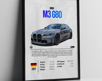 Poster de voiture de sport pour BMW M3 G80 - Poster décoratif sur toile - Impression d'art moderne pour chambre à coucher