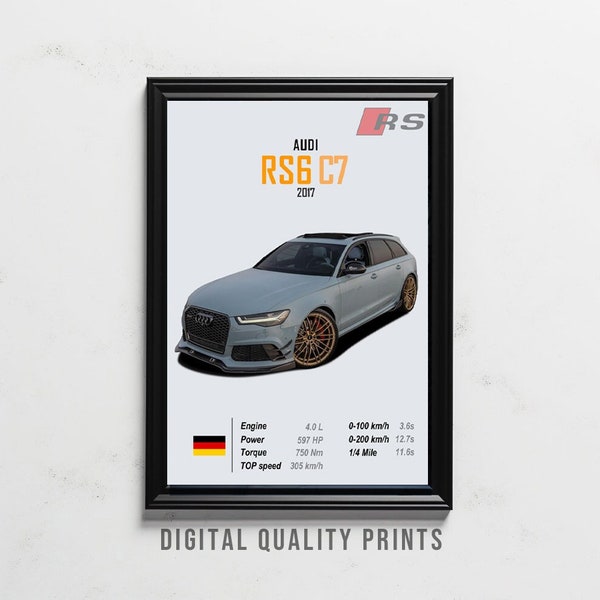 Audi RS6 C7 Poster, RS6 Poster, 2er-Set, dunkles und helles Thema, digitaler Kunstdruck, druckbar, Wanddekoration, Geschenk für ihn, Kinder, Jungen, Männer