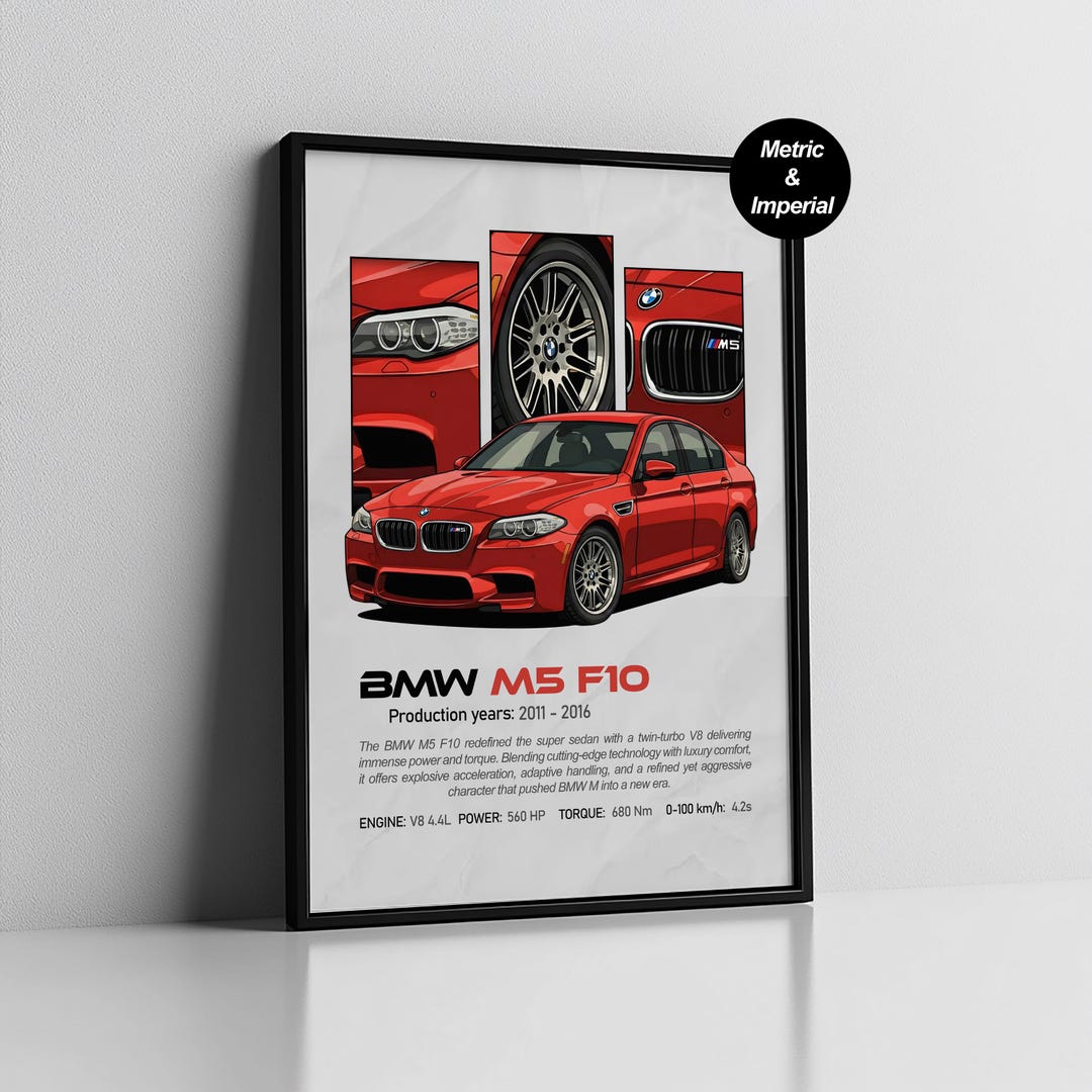 BMW M5 F10 Red Poster | Twin-turbo V8 Performance Sedan Wall Art | BMW ...