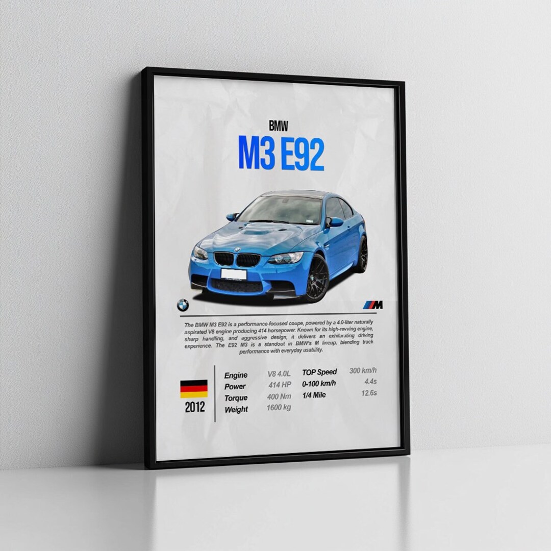 BMW M3 E92 Poster: Car Enthusiast Wall Art (digital Download) - Etsy