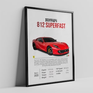 Ferrari 812 Superfast Poster, Ferrari Poster, Car Poster, Car Posters, Digital, Printable, Wall Art, Wall Decor, Gift for him, boys, kids