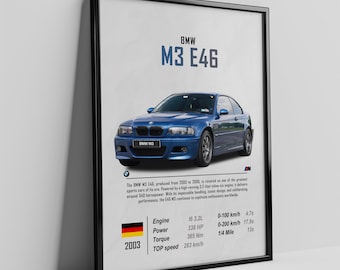 Póster del BMW M3 E46: Arte mural para entusiastas de los coches (descarga digital)