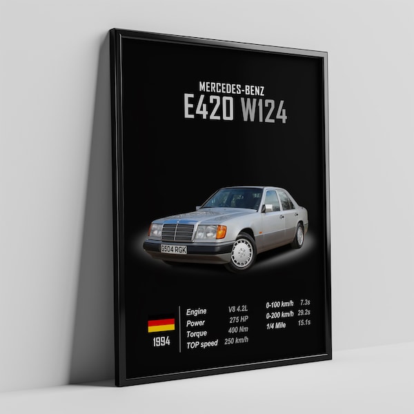 Mercedes Benz Poster, Mercedes Poster, AMG, E420, W124, Dark theme, Digital art print, printable, wall decor, gift for him, kids, boys, men