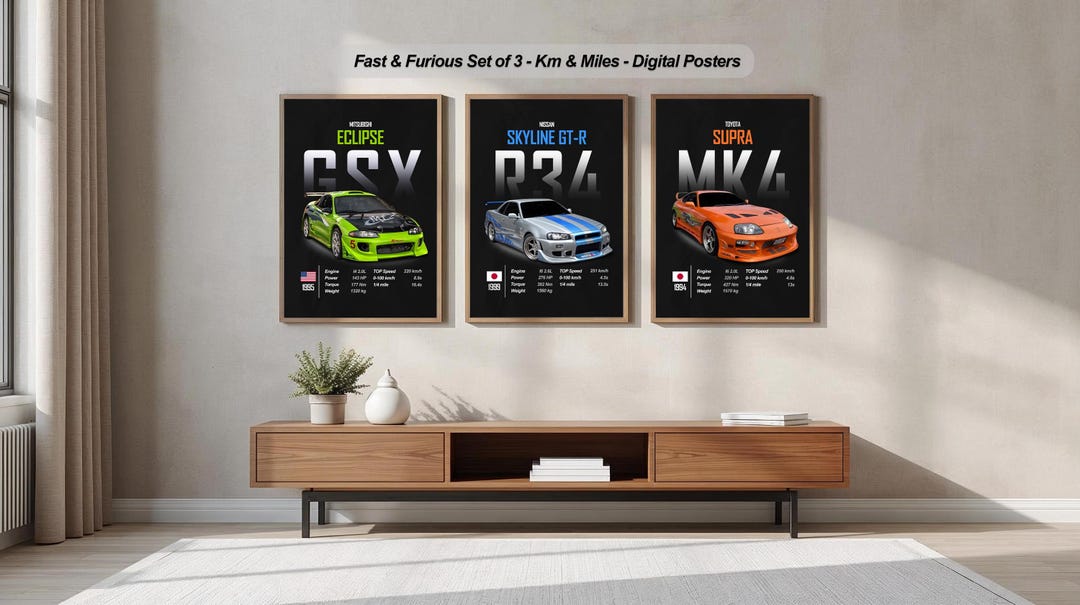 あざらしページ Fast & Furious Car Poster Set: Toyota Supra, Mitsubishi Eclipse