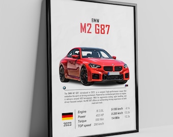 BMW M2 G87-autoposter: automuurkunst (digitale download)