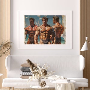 1950s Beefcake Poster: Muscular Men Oil Painting