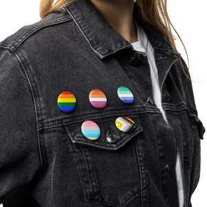 5 Pride Pin Buttons - Lesbian, Gay Mens, 6 color, New Progress, Genderflux
