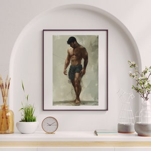Poster eines 1950's Ölgemäldes eines robusten muskulösen Barfuß-Bodybuilder-Beefcake (6)