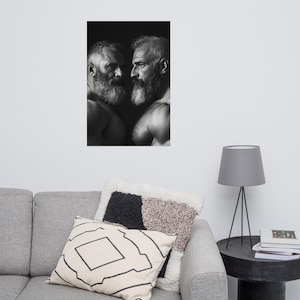 Black and White Poster of a Muscular Mature Couple