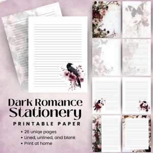 Papelería Dark Romance, juego de cartas, papel imprimible, papelería floral para amantes de los libros, kit de diario basura, plantilla de membrete en PDF