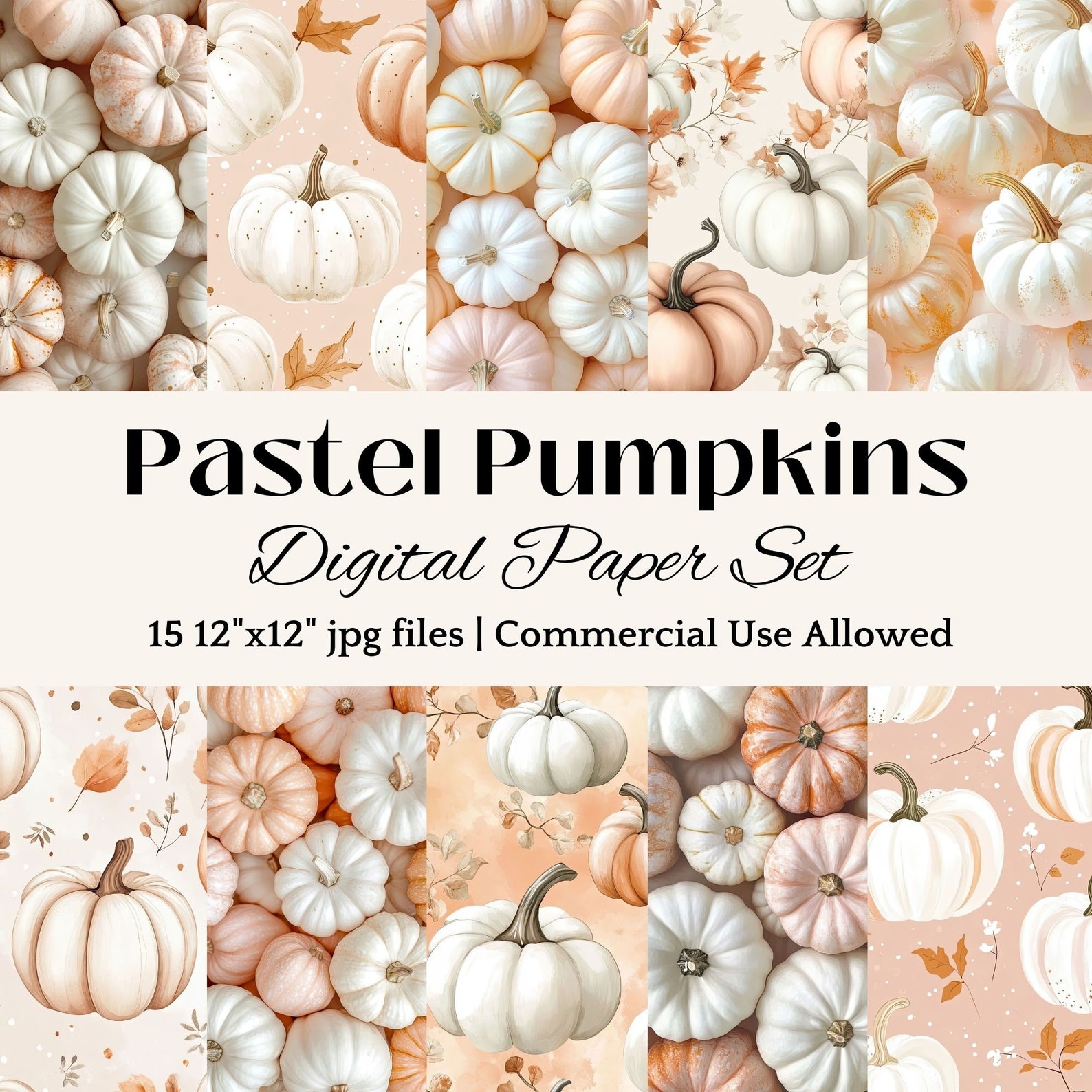 Pastel Pumpkin DIGITAL PAPER Halloween Background Fall Theme Autumn ...