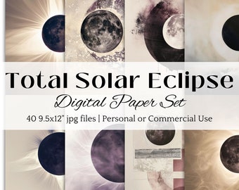 SOLAR ECLIPSE Path of Totality Set of 40 jpg Digital Paper Backgrounds | Mauves Metaphysical, Scrapbook Junk Journal | Commercial Use