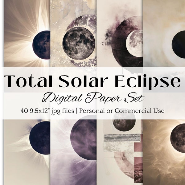 SOLAR ECLIPSE Path of Totality Set of 40 jpg Digital Paper Backgrounds | Mauves Metaphysical, Scrapbook Junk Journal | Commercial Use