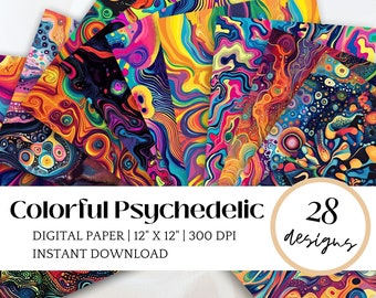 70s Retro Psychedelic DIGITAL PAPER Abstract Design for Poster Hippie Background Social Media Graphic Vintage-Inspired Artwork Retro Graphic