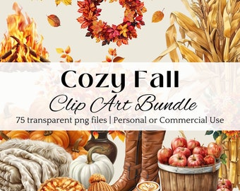 Cozy Autumn Clipart Bundle: Thanksgiving Graphics, Fall Leaves (PNG Files)