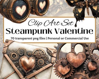 Steampunk Valentine CLIPART Steampunk Ephemera Victorian Junk Journal Steampunk Victorian Valentines Day Steampunk PNG Mechanical Heart