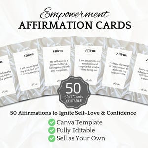 Modèle numérique modifiable sur toile de CARTES D'AFFIRMATION, jeu de cartes sur l'état d'esprit imprimable, tableau de visualisation, soins personnels, renforcement de la confiance en soi, abondance fait pour vous
