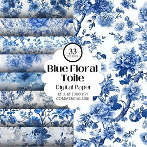 Papier numérique floral bleu toile pour faire-part de mariage scrapbooking fond imprimable vintage projets d'artisanat bricolage Design floral élégant