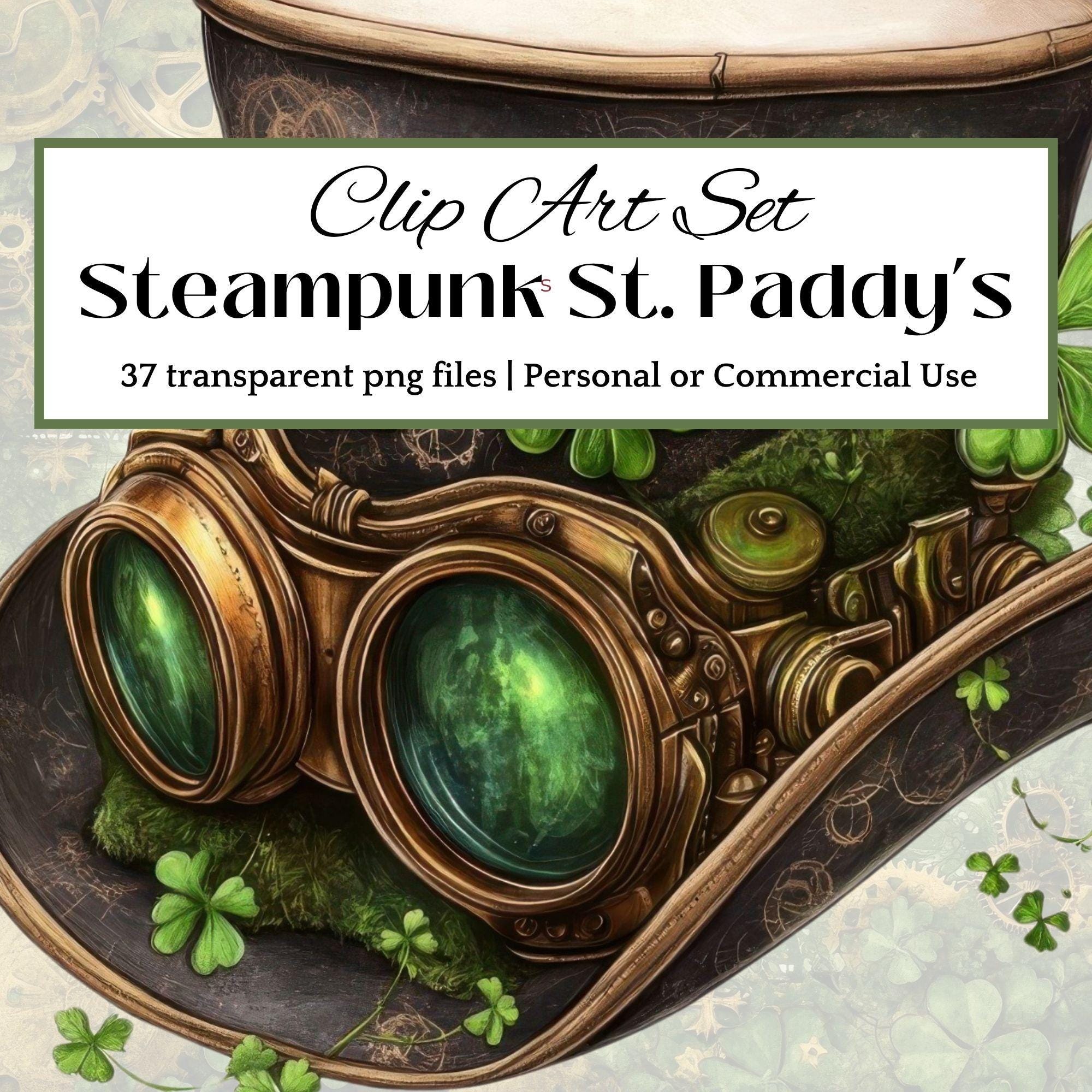 Steampunk St Patricks Day CLIPART PNG – Shamrock Png Vintage Gears ...