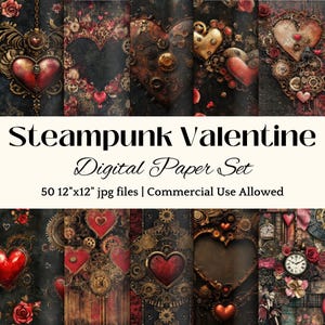 Steampunk DIGITAL PAPER Victorian Valentine Day Card Steampunk Junk Journal Printable Wall Art Steampunk Office Decor Dark Valentine Digital