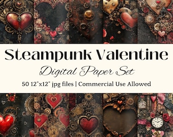 Steampunk DIGITAL PAPER Victorian Valentine Day Card Steampunk Junk Journal Printable Wall Art Steampunk Office Decor Dark Valentine Digital