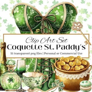 Coquette St Patricks Day CLIPART PNG Shamrock png Green Aesthetic Irish Clipart for Stickers Scrapbooking Sublimation DIY Digital Download