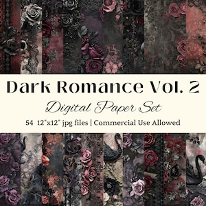 Victorian Gothic DIGITAL PAPER Dark Aesthetic Wall Art Goth Rose Home Decor Victorian Lace Scrapbook Paper Gothic Vintage Victorian Theme