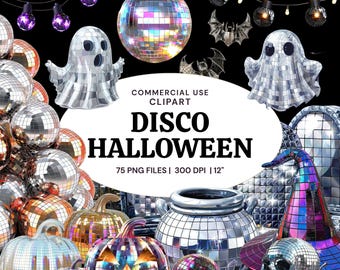 Halloween Disco CLIPART BUNDLE Commercial Use Instant Download png Groovy Halloween Disco Ball Retro Clipart Halloween Invitation diy Invite