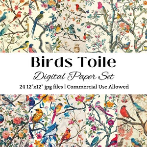 Vogel DIGITAL PAPIER Toile Scrapbook Junk Journal Seiten Vogel Thema Wand Kunst Vintage Vogel Design Sofort Download Digitaler Hintergrund Vogel Dekor