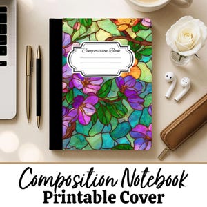 COPERTINA PER QUADERNO COMPOSIZIONE Vetrate Floreali Stampabili per Quaderno di Ritorno a Scuola Quaderno Personalizzabile Diario Fai da Te Raccoglitore Fiori Primaverili Pasqua