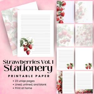 Papel digital imprimible de fresa silvestre para álbumes de recortes, bloc de notas de acuarela estilo cottagecore para tomar notas, juego de cartas para amigos por correspondencia