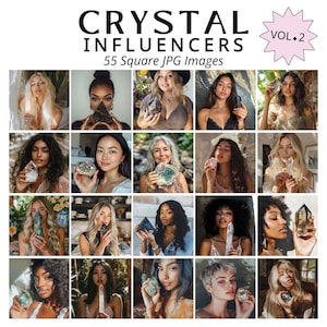スピリチュアルブランディングとソーシャルメディアのためのクリスタルストックイメージセット - クリスタルを持つ女性、ライフスタイルコンテンツ、ヒーリングエネルギーマーケティングjpg