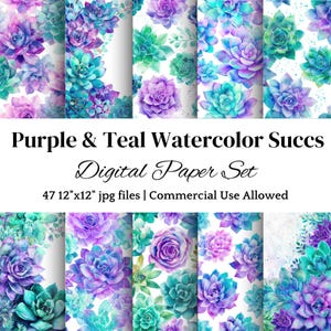 Sukkulenten DIGITALES PAPIER für Scrapbook Blumen Basteln Garten Einladung Hintergrund Junk Journal Printable Design Art Aquarell Cottagecore