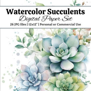 Papier numérique succulente aquarelle pour faire-part de mariage bohème, journal de jardin, scrapbooking cactus pastel, arrière-plan floral imprimable rustique JPG