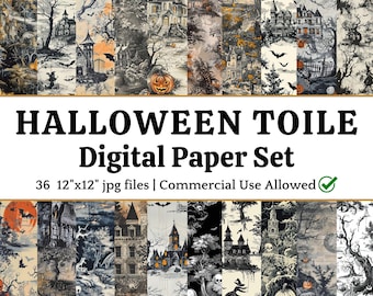 Halloween-Toile-Print: 30 digitale Papierhintergründe für kommerzielle Nutzung (Sofort-Download, JPG) – Gruselige Deko für Zuhause, Halloween-Motive, Scrapbooking, DIY-Karten