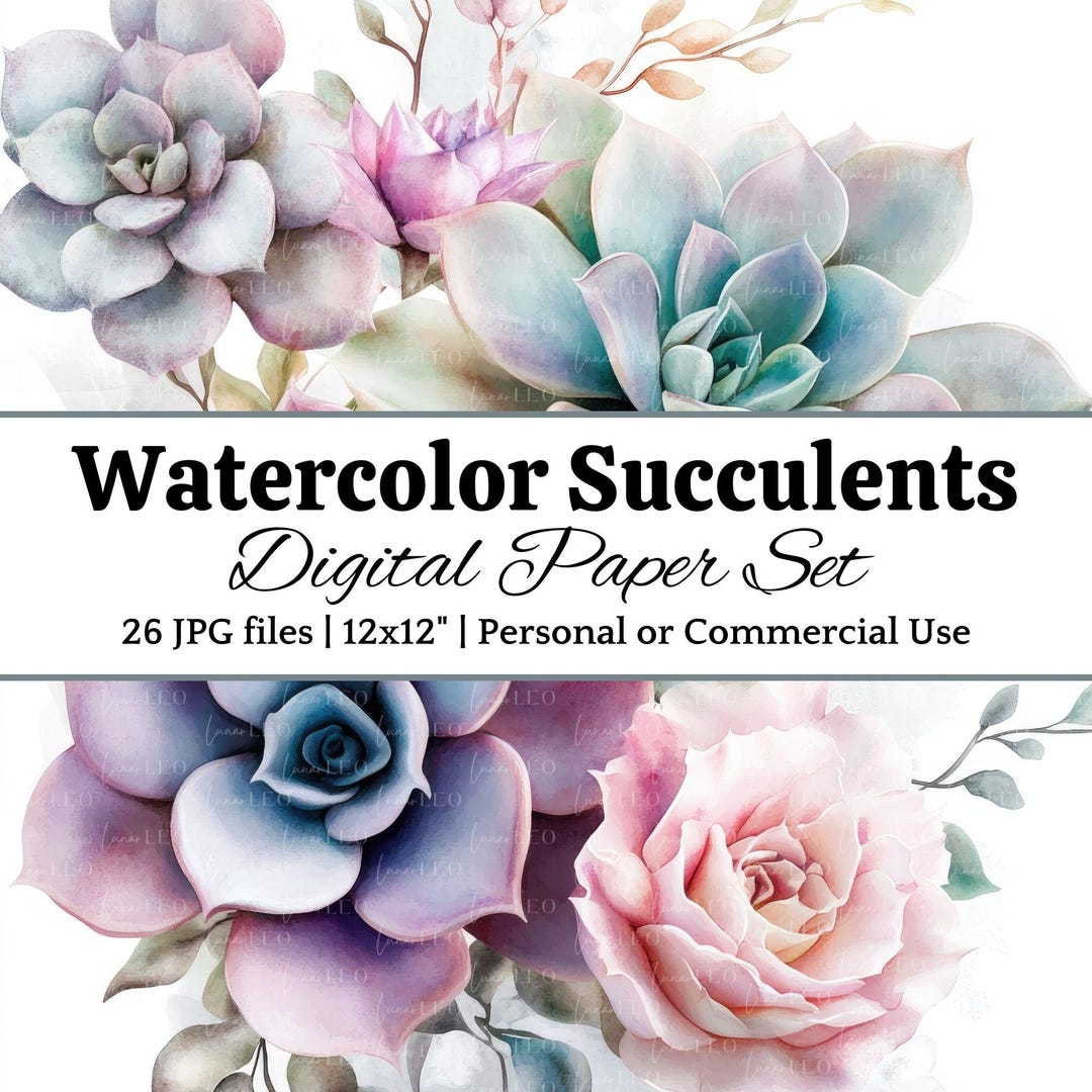 Watercolor Succulent DIGITAL PAPER Pack – Southwest Cactus JPG ...