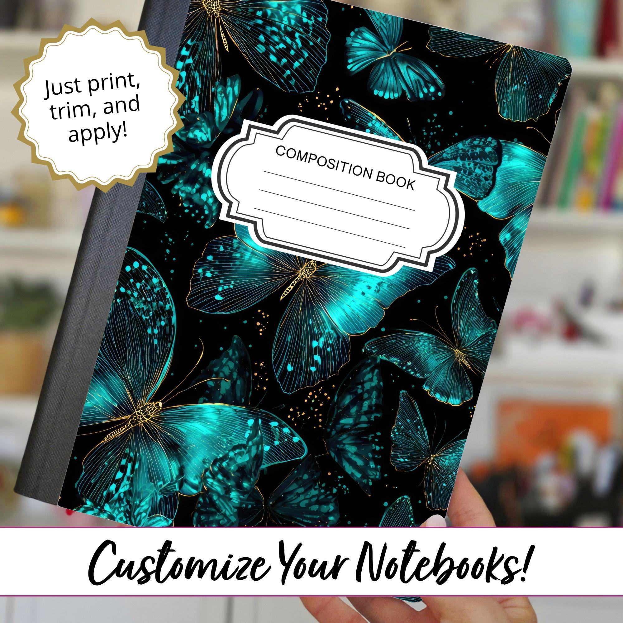 Turquoise Monarch Butterfly COMPOSITION NOTEBOOK COVER Set of 6 Png ...