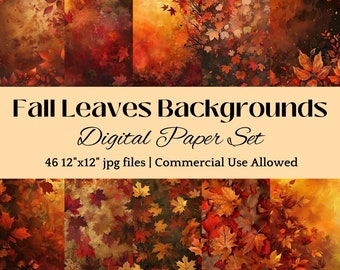 Fall Leaves DIGITAL PAPER Fall Background Autumn Wallpaper Fall Image Autumn Theme Leaf Design Autumn Scrapbook Fall Ephemera Autumn Image
